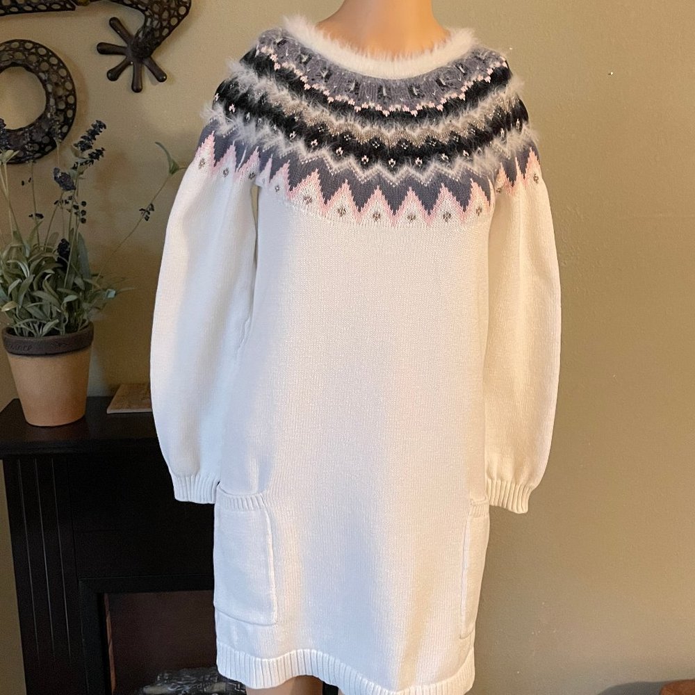 Gymboree Winter Long Sleeve White Knit Sweater Dress Size XL (14)
